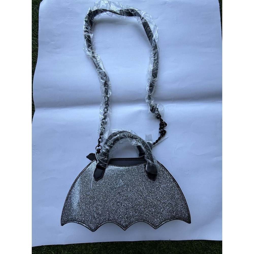 Luv Betsey Johnson Sparkle Bat Silver Glitter Halloween Vampire Crossbody Purse - Picture 3 of 5